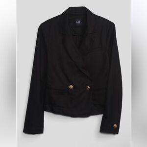 Gap Black Linen Blazer Double Breasted Gold Lion Crest Buttons Size Small Tall